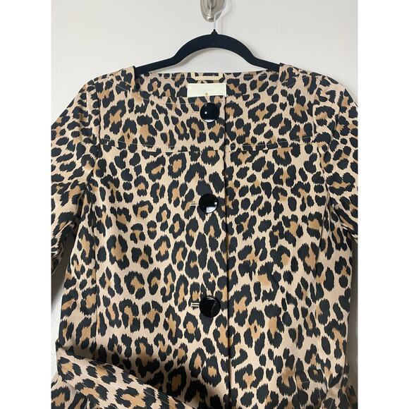 KATE SPADE TRENCH COAT JACKET CHEETAH ANIMAL PRINT LONGLINE BELTED OLD MONEY - Picture 7 of 11